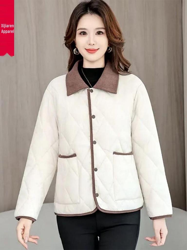 Veste courte en coton amincissante style petite taille pour femmes 2025 - Vêtement d'extérieur léger pour mères d'âge moyen