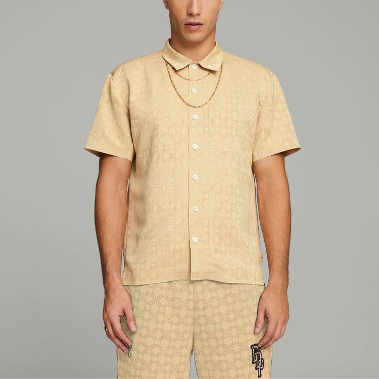 Puma X Dapper Dan Collaboration SS23 Solid Color All Over Print Pointed Collar Button Short Sleeve Shirt Men Shirts Ginger-Yellow 539805-89