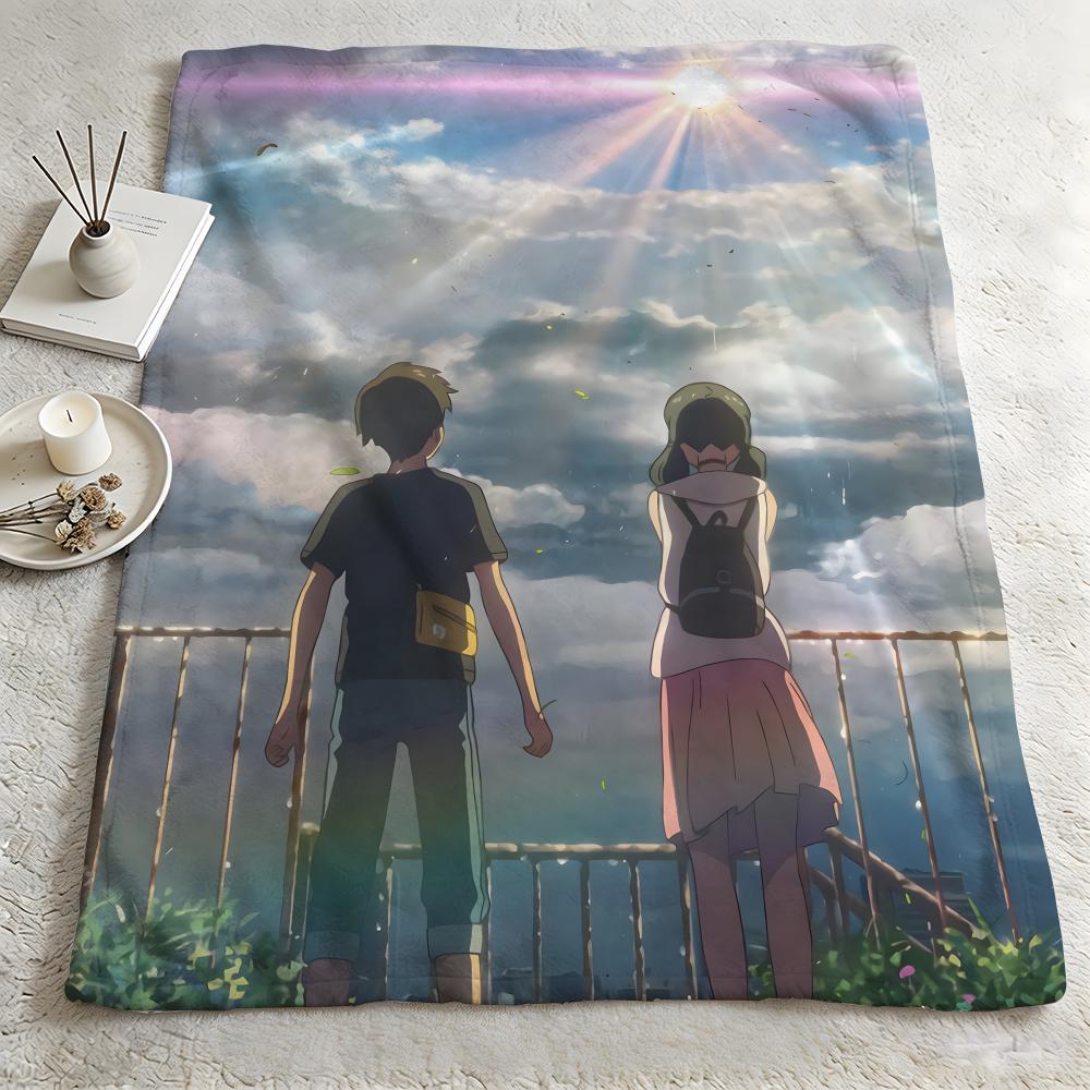 Anime W-Weathering with You-u Throw Warm Soft Flannel Blanket, Multi-use for Sofa Bed Camping Travel Nap