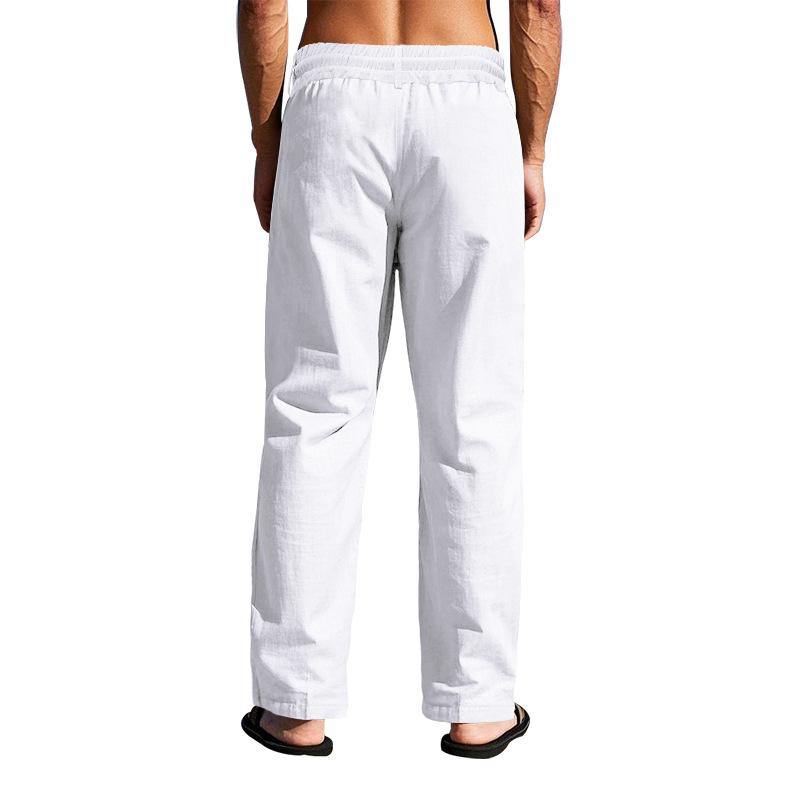 Casual Men's Beachwear: Trendy Button-Front Loose-Fit Linen Trousers - Skin-Friendly and Breathable