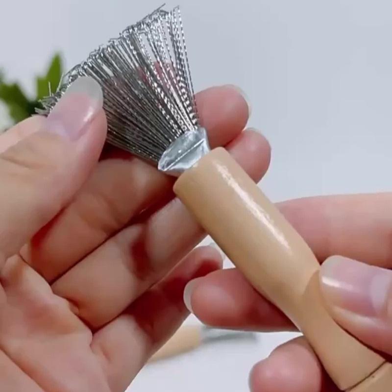 1PC Hair Brush Cleaner and 1PC Hair Comb Set, Stainless Steel Toothed Wooden Handle Hair Brush Cleaner, Bamboo Massage Comb