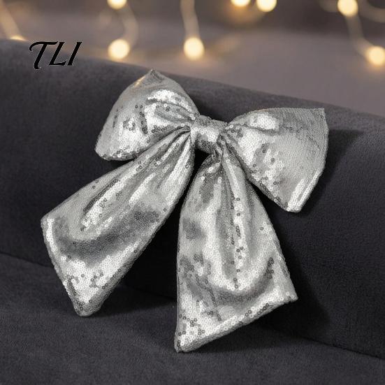 Durable Polyester Bows for Seasonal Decor Christmas Large Bow Pendant with Sequin, Multi-Layered Glitter Decorative Hanging Holiday Parties Ornament,