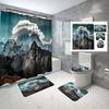 Snow Mountain Shower Curtain Set Waterproof Winter Natural Scenery Shower Curtain With Hook Non-Slip Bath Mat Toilet Lid Cover