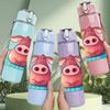 1PC Relaxed Pink Pig Cartoon 750ml Color Plastic Sports Water Bottle Leakproof Flip Straw Lid Suitable for Sports Office Home Use