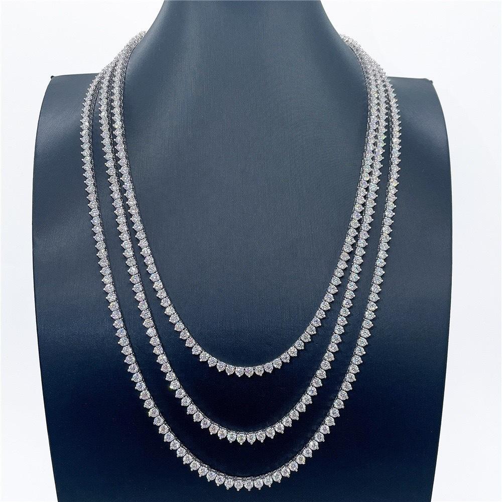 European and American Tennis Necklace Three-claw Single-row 4mm Zircon Chain Jewelry Men's and Women's Jewelry