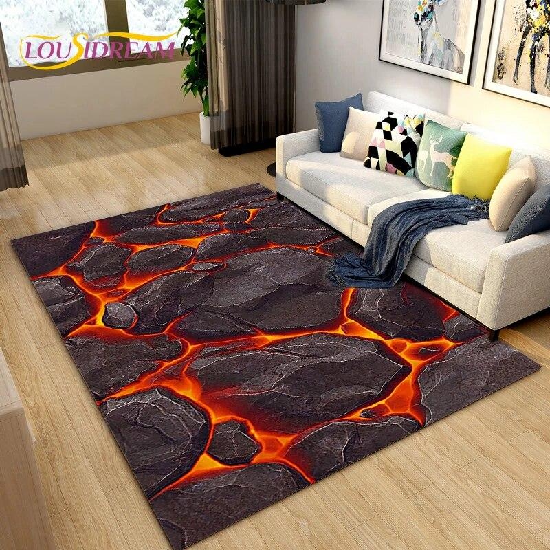 3D Charcoal Volcanic Rock Flame Stone Area Rug,Carpet Rug for Living Room Bedroom Sofa Decoration,Kitchen Non-slip Floor Mat