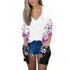 Women's Fashion Loose Casual Pocket Printed Cardigan Seven Sleeve Jacket Top