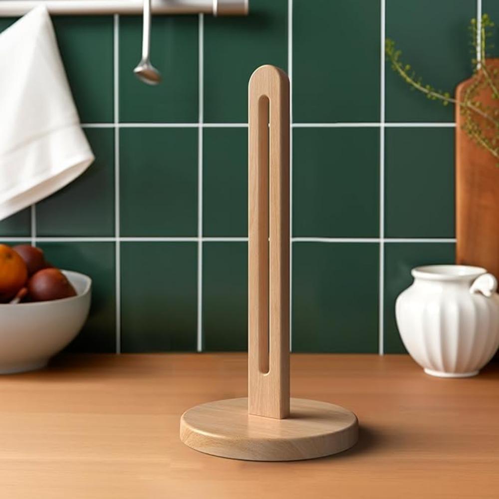 Wooden Standing Paper Towel Holder with Non Slip Pad Design Kitchen Bathroom Countertop Roll Storage Rack Bathroom Accessories