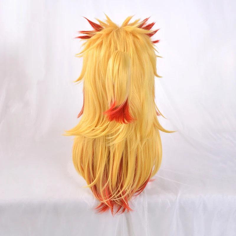 High Quality Anime Cosplay Rengoku Kyoujurou Cosplay Wig Blonde Red Ombre Heat Resistant Hair Pigtail Wigs + WigCap