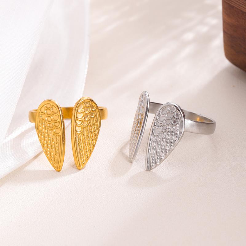Creative Stainless Steel Cartoon Wings Rings for Women Girls Vintage Personlity Gold Color Opening Ring Trend Jewelry Wholesale