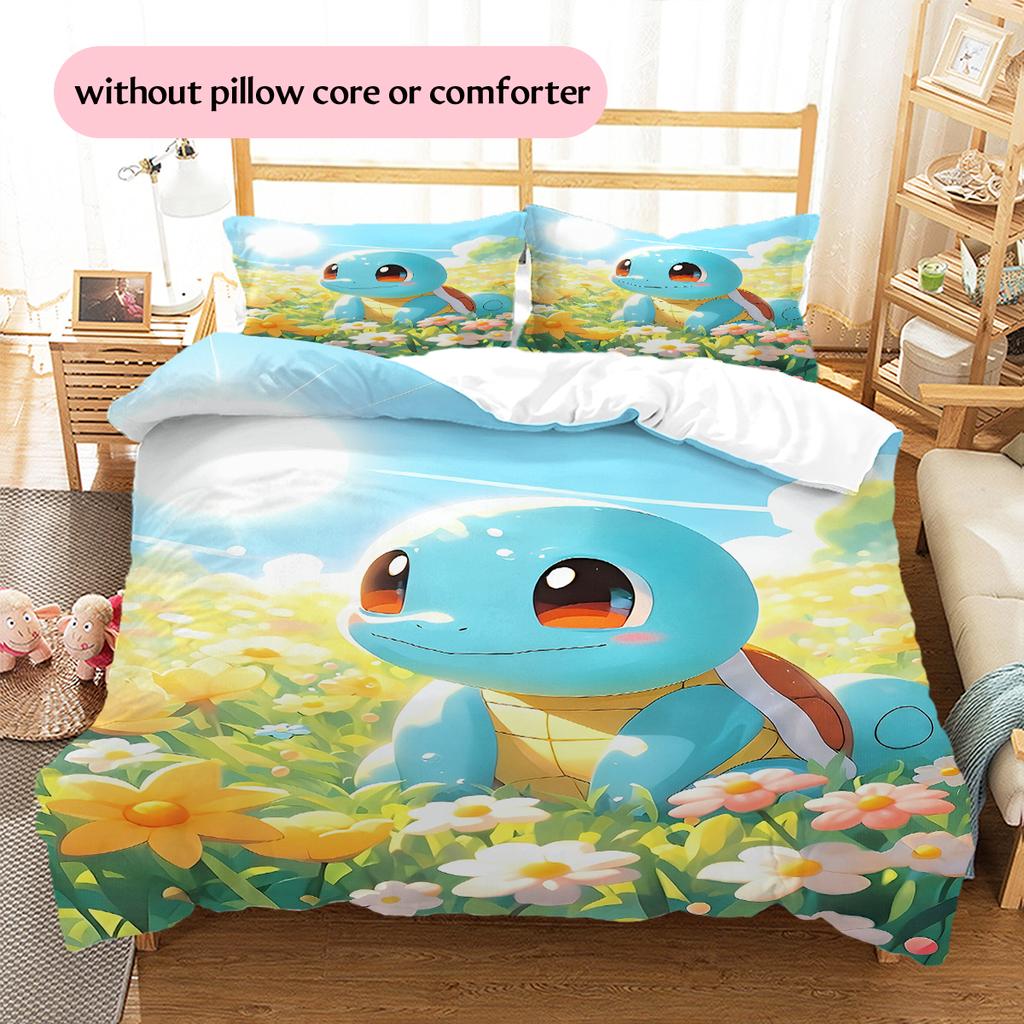Biancheria da letto con motivo a cartone animato di Squirtle Decorazione per la casa Regalo di compleanno (1 * copripiumino + 2 * federa, senza nucleo)