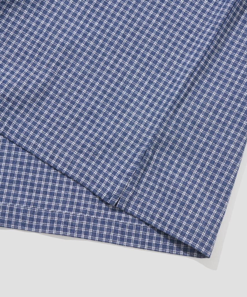 AGOD Open Collar Check Half Shirt [Navy]