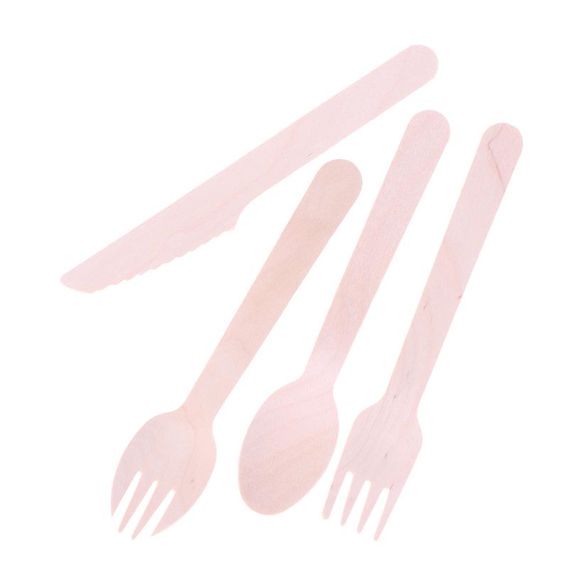 100 Pcs Disposable Wooden Cutlery Forks/Spoons/Cutters Knife Party Supplies Kitchen Utensil Dessert Tableware Packing Set