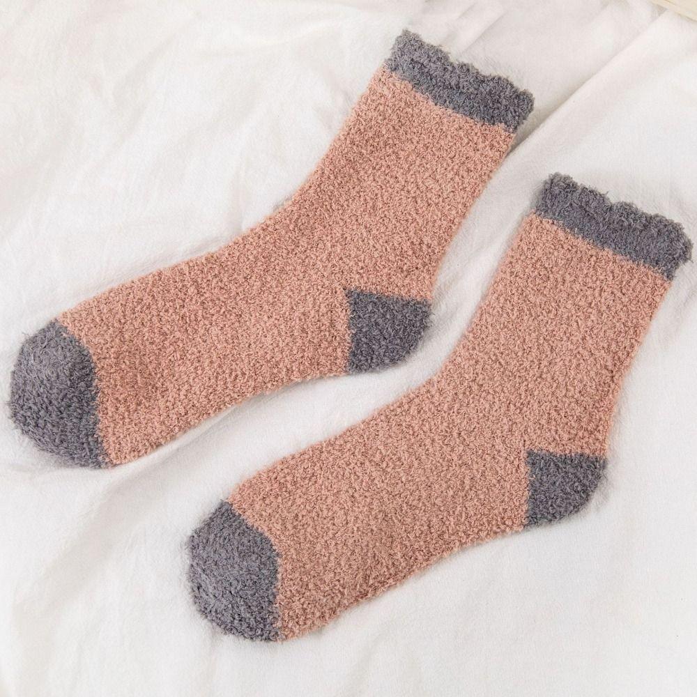 5Pairs Thickened Coral Fleece Socks Patchwork Warm Boat Socks Women  For Female Men