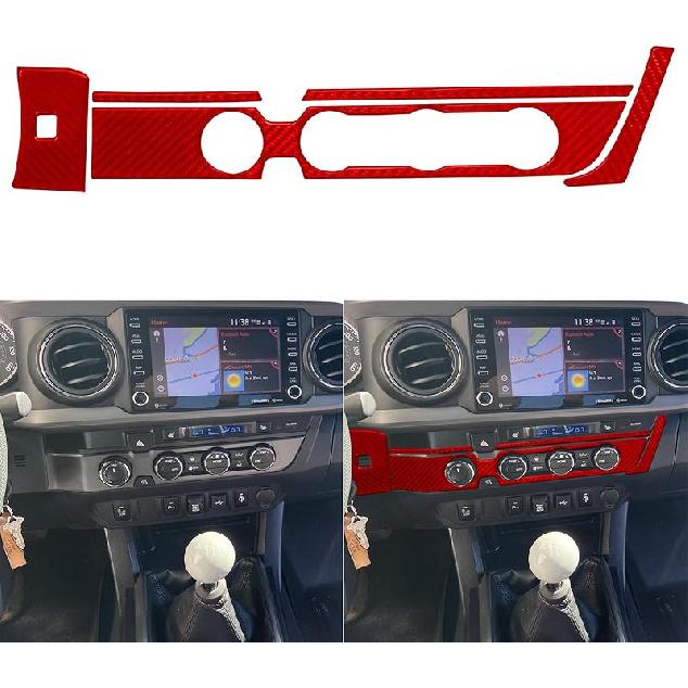 NVCNX Real Premium Carbon Fiber Compatible with Toyota Tacoma 2018 Accessories Car Bed Light Switch Button Panel Cover Interior Trim Red