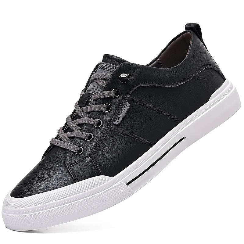 Casual Leather Shoes Men's Spring and Autumn Cowhide Youth Board Shoes Elastic Lace-up Sports Casual Shoes Men's Trendy Shoes