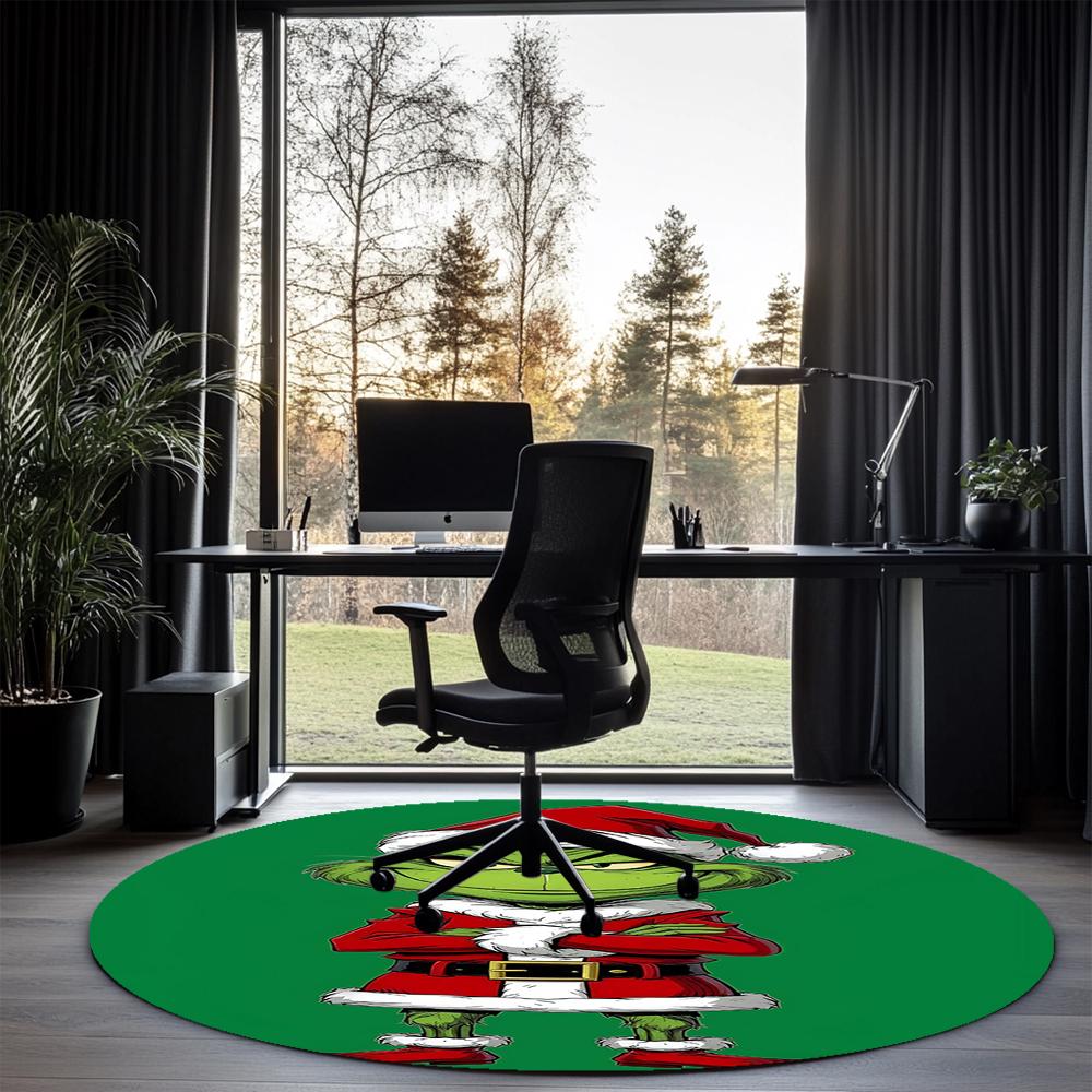 Grinch Printed Round Rug Carpet Chair Rug Area Rug Entryway Doormats,for Office Chair Living Room Bedroom Kitchen Room.