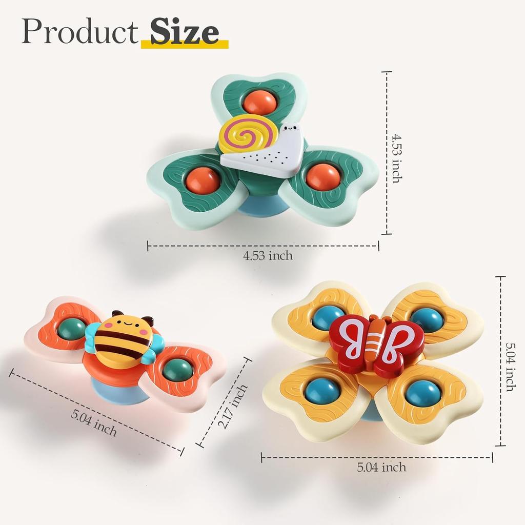 Baby Interactive Toy Set Snail Butterfly Bee Suction Spinner Educational Sensory Development for Travel Bath Time Teething Fine Motor Skills