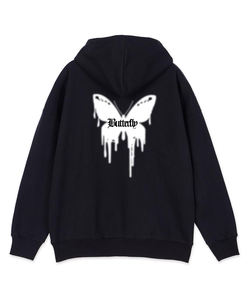 Astral Projection Butterfly Oversized Wide Shoulder Hooded Zip-Up_Black