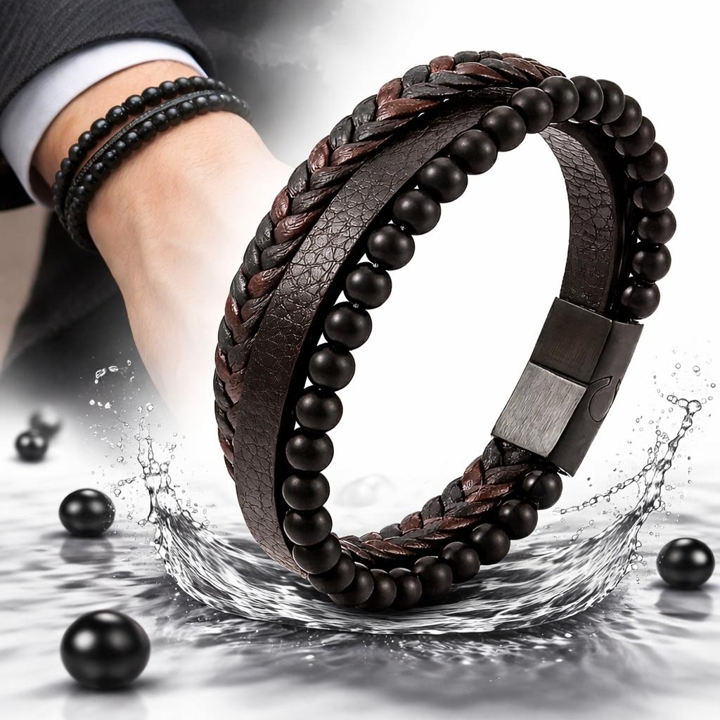 Men' Leather Bracelet, Braided, Italian, Thick, Elegant, FOR A GIFT