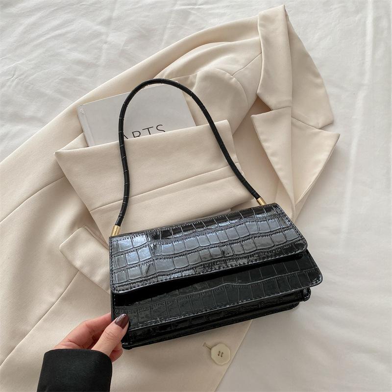 Simple stone pattern shoulder bag, fashionable solid color bright pattern bag, women's commuting convenience, portable small square bag