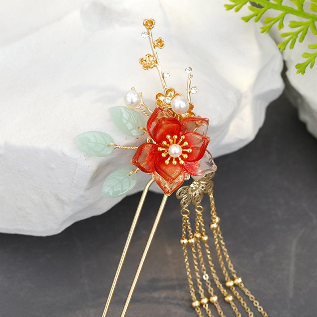 Retro Tassel Floral Hairpin For Girls Simulated Jade Flower Hair Sticks Noble Chinese Style Hairpin Metal Jewelry Hair Accessory