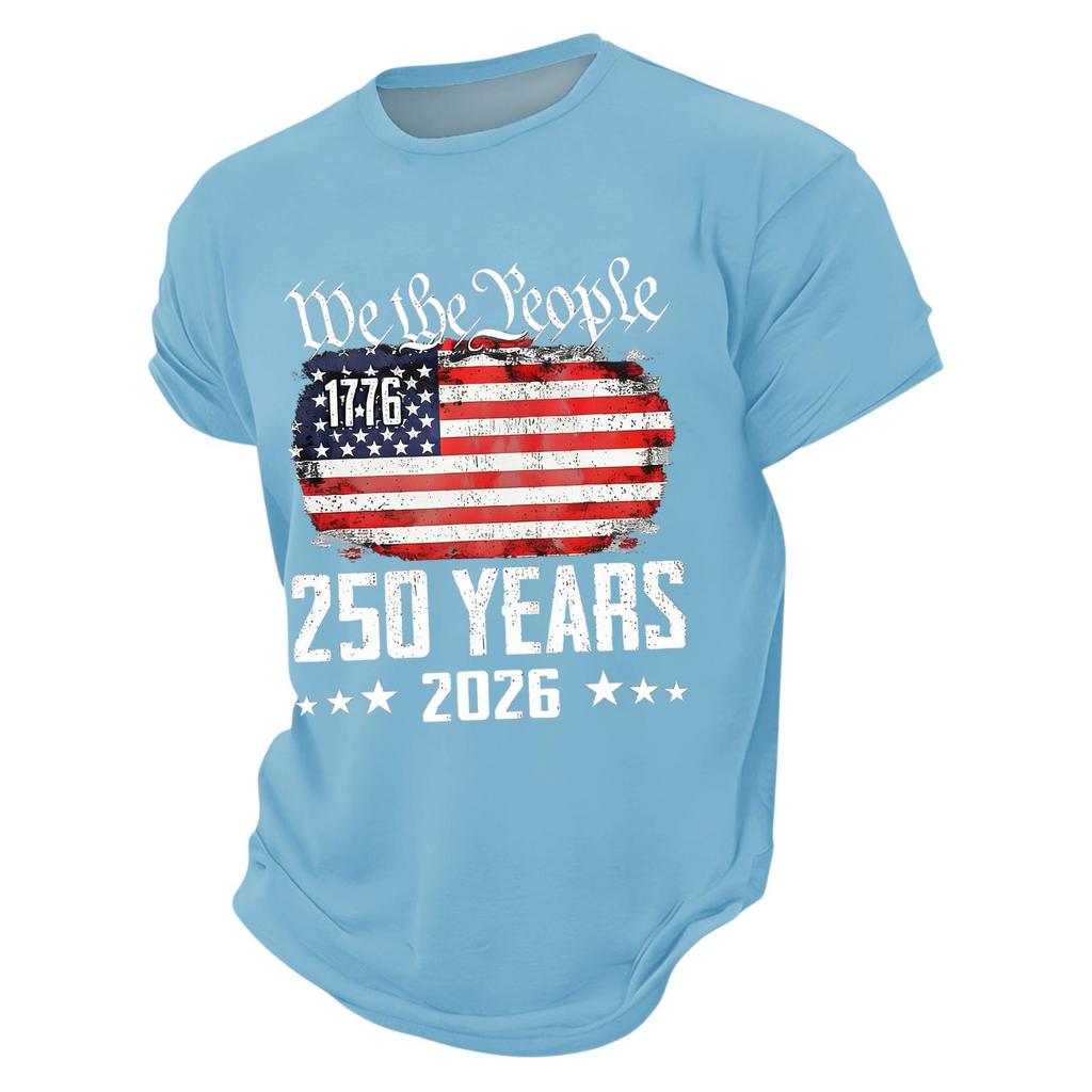 Mens Short Sleeve Crewneck T Shirt We The 1776 250 Years 2026 Graphic Print Loose Fit Casual Top
