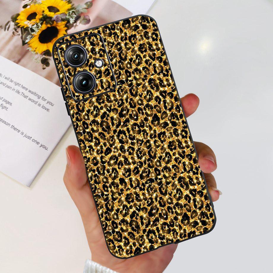 For Motorola Moto G54 5G Case Black Matte Liquid Silicone On Motorola G54 MotoG54 G 54 Soft Cover Leopard Print Coques Fundas