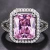 Huajie Charming Pink Square Zircon Shining Women's Rings Wedding Engagement Party Gift Ring Dazzling  Trend