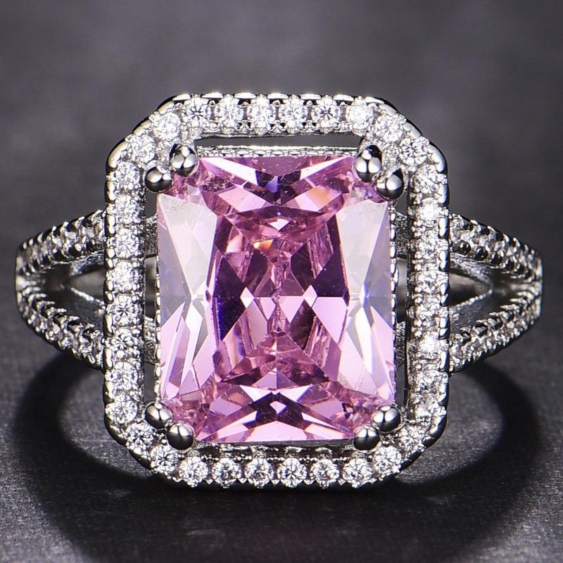 

Huajie Charming Pink Square Zircon Shining Women s Rings Wedding Engagement Party Gift Ring Dazzling Trend 10 рожевий