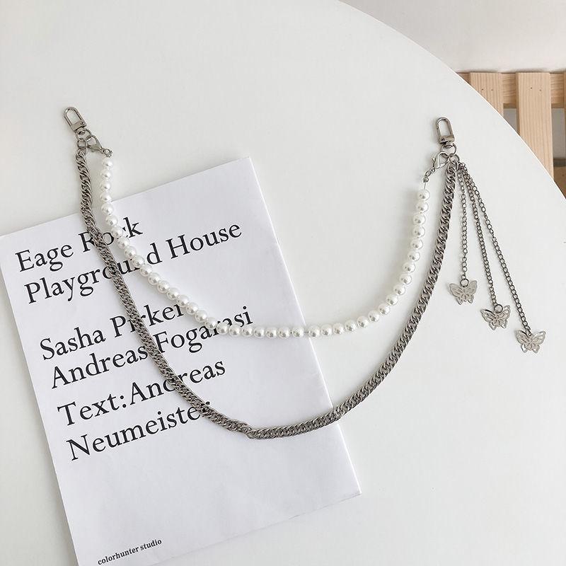 

Womens Fashionable Transparent Heart Shaped Belt With Pearls And Butterflies For Trendy Denim Styles Pearl Butterfly Chain