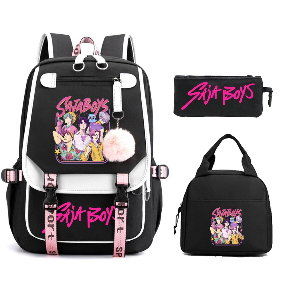 Animation Cartoon Printing Student Schoolbag Three-Piece Set Campus Trend Men And Women Versatile Casual Backpack Large Capacity