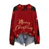 Women's Christmas Print Neck Long Sleeve Sweater Soft Casual Top for Fall Winter Holiday