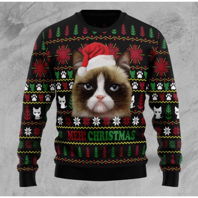 Christmas Pattern Cute Cat Dog Surroundings Autumn Winter Long Sleeved Fashionable Casual Loose Women's Pullover