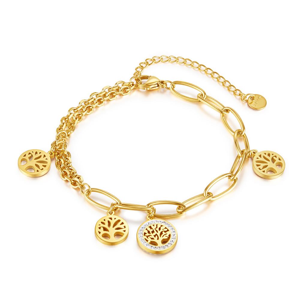 Fashionable Stainless Steel Tree Of Life, Light Luxury, High-End Sense Of Viscous Diamond Titanium Steel Bracelet Women