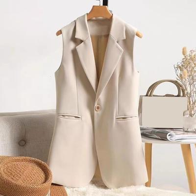 Dámské letní oblek Vesta Klopa Kapsy bez rukávů Design Vesta s jedním knoflíkem Slim Fit Jednobarevné Pracovní Kancelářský styl Vesta