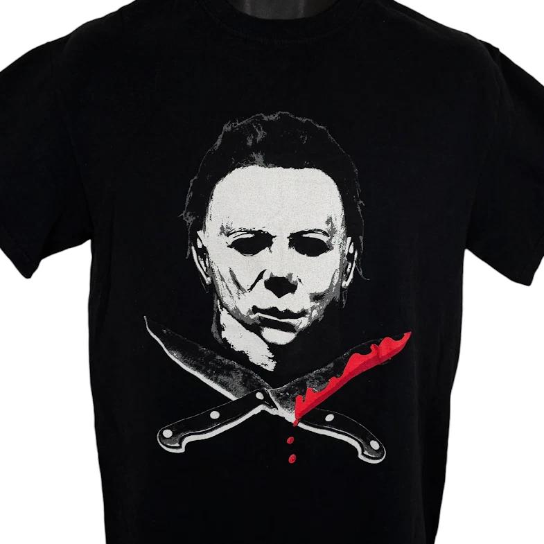 Halloween T Shirt Mens Size Medium Black Michael Myers Horror Movie Promo Retro XL