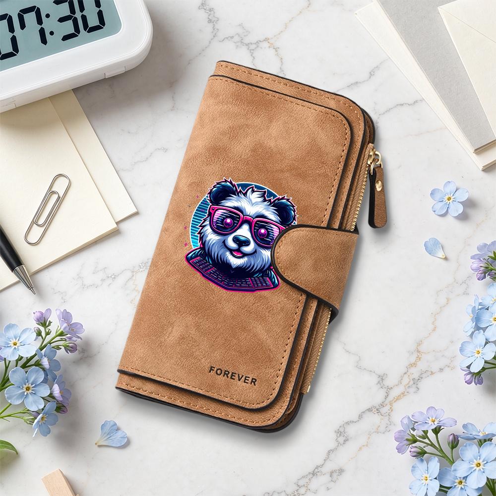 Cool Panda Print Wallet Fashion Casual Long Purse for Women Portable Multi Card Slot Zipper Pocket Handheld Bag