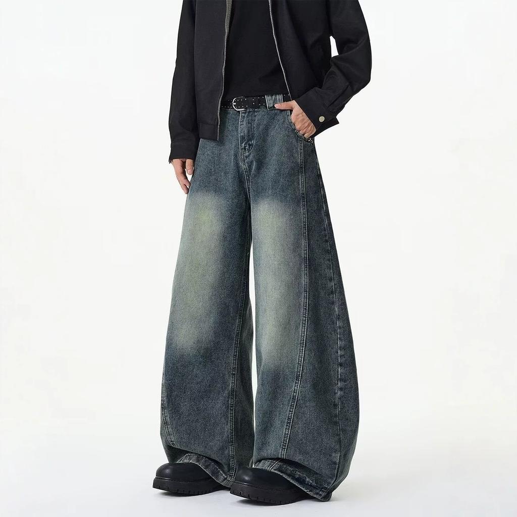 Spring and Autumn Dark Blue Jeans Men's Trend Brand Loose Straight A Jeans American High Street Trend Wide Leg Pants
