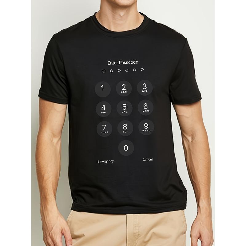 

European size Men S Pure T-Shirt with a Phone Unlock Print - Unique Design Enter Passcode , Comfortable And Breathable Tees 4XL чорний