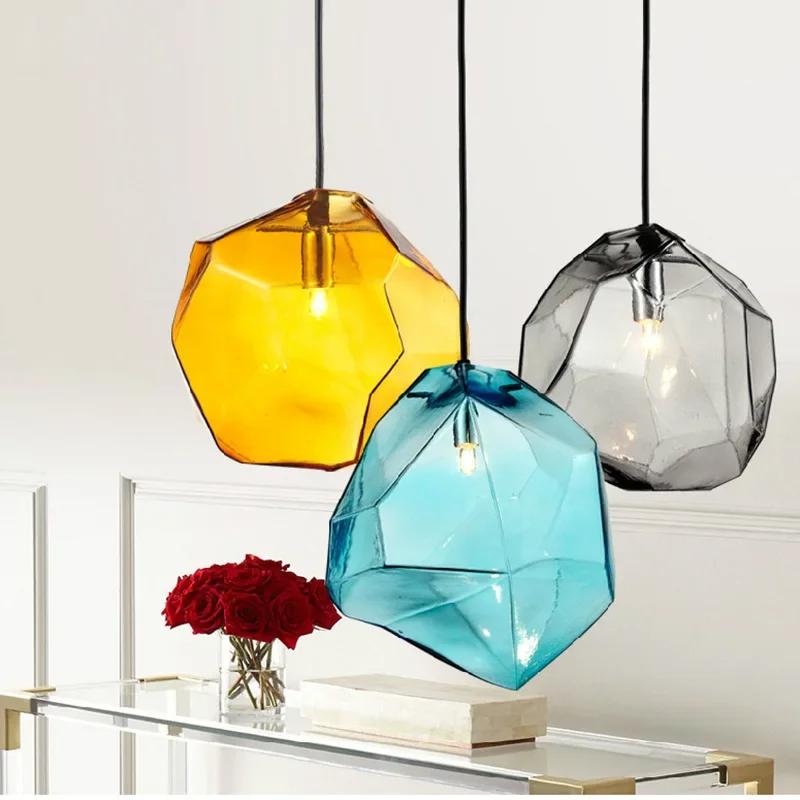 Simple Stone Glass Pendant Light Colorful Indoorp The Restaurant Dining Room Bar Cafe Shop Lighting Fixture