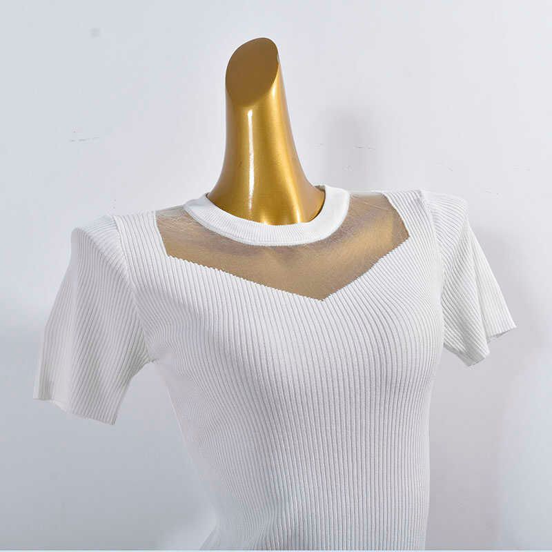 Ice Silk Knitting Lace Woven Stretch Comfortable Round Neck Short Sleeve Easiest for Match Short Sleeve Summer Women's Clothing Silm