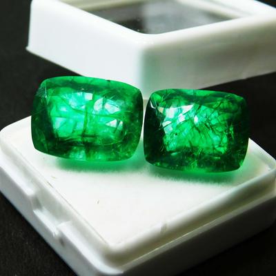 Natural Green Emerald Loose Gemstone Pair 10.3ct Cushion Cut for Jewelry Making and Gem Collections