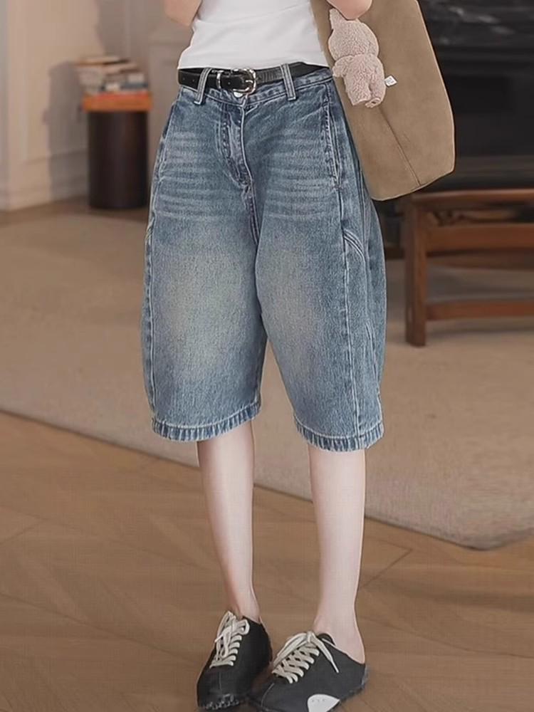 2025 Plus Size High Waist Denim Shorts - Slimming, Loose Fit, Wide-Leg, Casual Summer Wear for Women