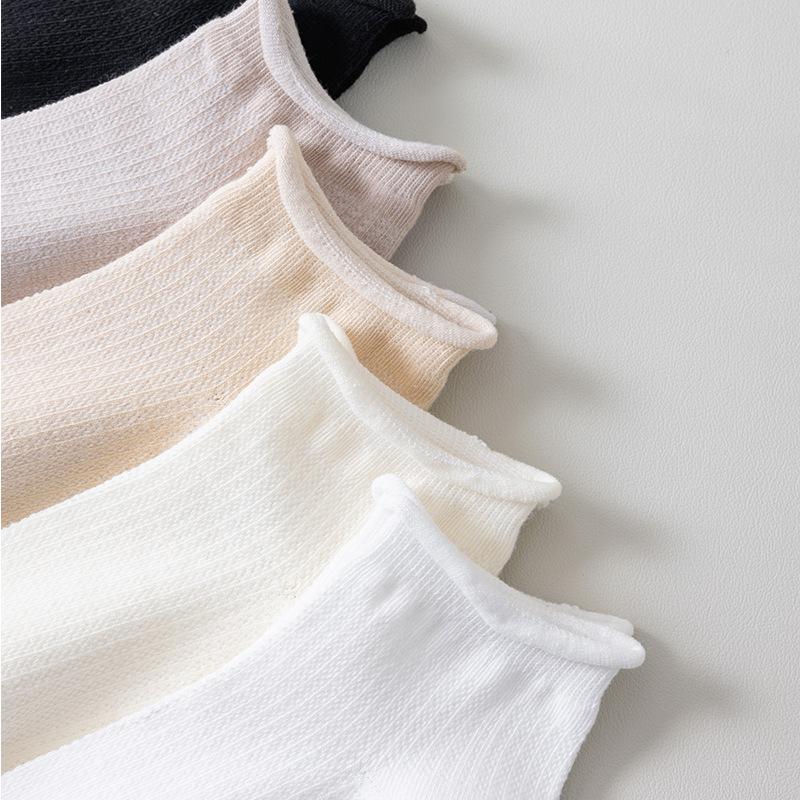 Damen Sommer Dünne Modische Alles Passt Zusammen Kontraktierte Gerollte Kante Einfarbig Kurze Socken