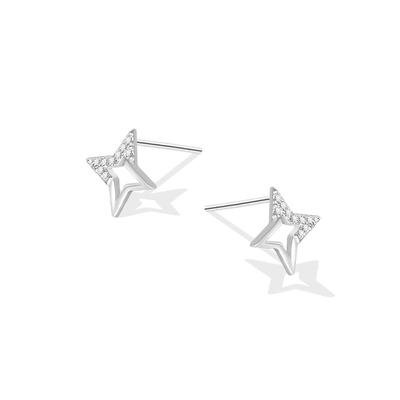 Star Stud Earrings for Women's Simple Niche Design Sense Hollow Tetragonal Star Earrings Small Mini Flash Diamond Star Earrings
