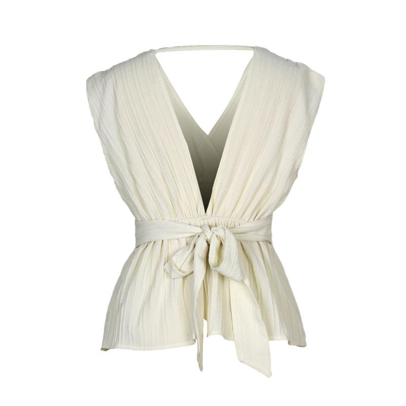 Sommer-Damenoberteile, ärmellos, einfarbig, V-Ausschnitt