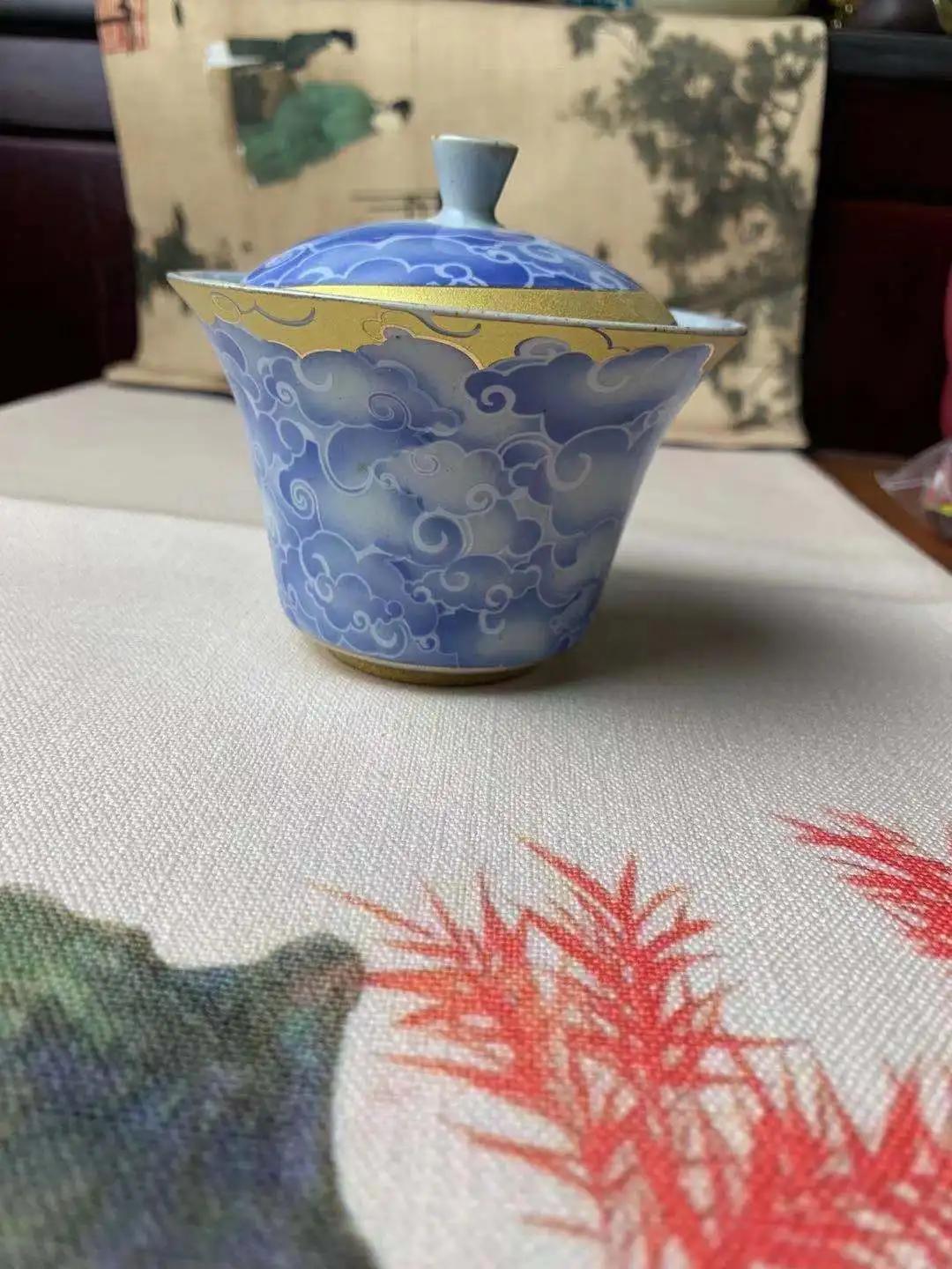 

Qingyun Moon Cover Bowl Handmade Kiln Baked Colorful Ceramic Three-Force Cover Bowl Household Kung Fu Tea Cup Gaiwan Tea Set