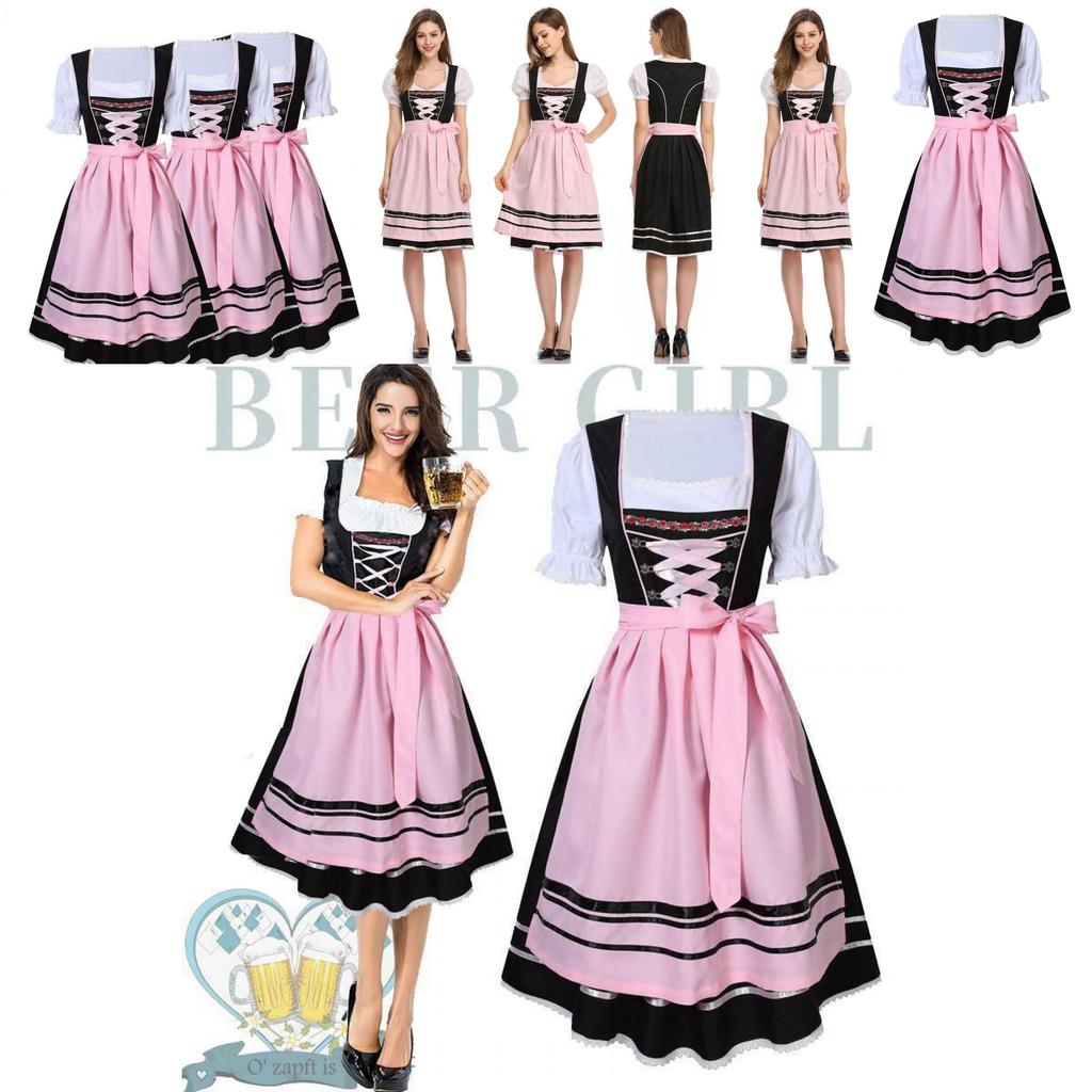 Charming Oktoberfest Ladies Beer Maid Wench German Dirndl Dress With Apron Set