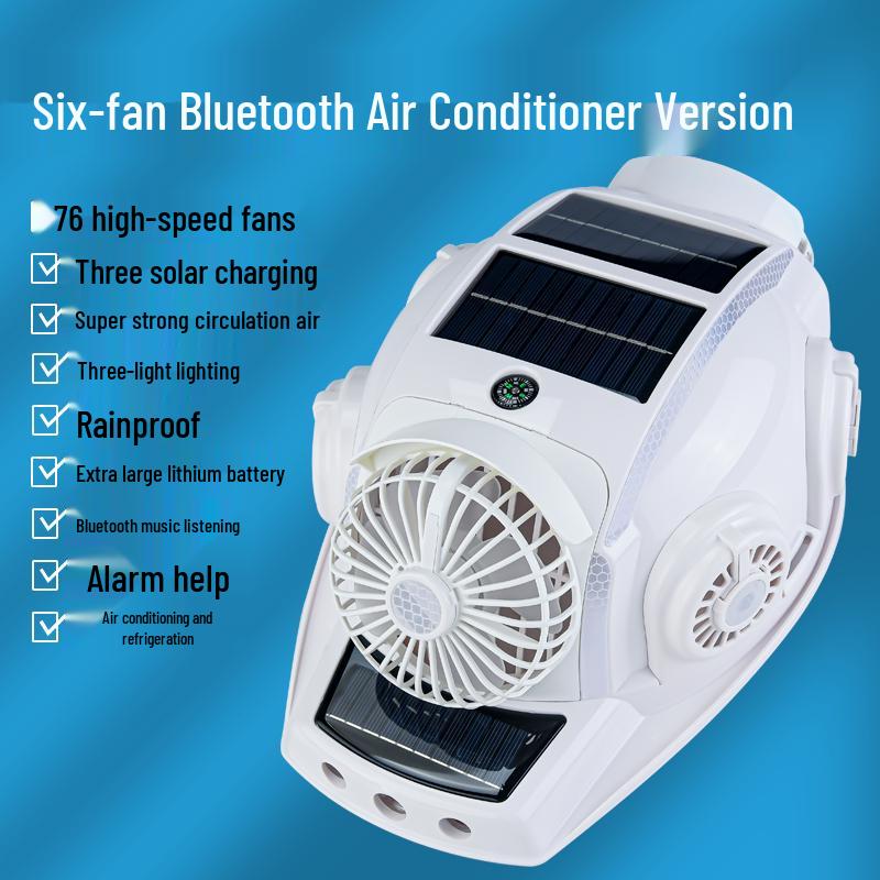 Six-Fan Multifunctional Cooling Hat with Solar Bluetooth Headlamp